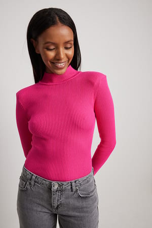Pink Knitted Shoulder Pads Sweater