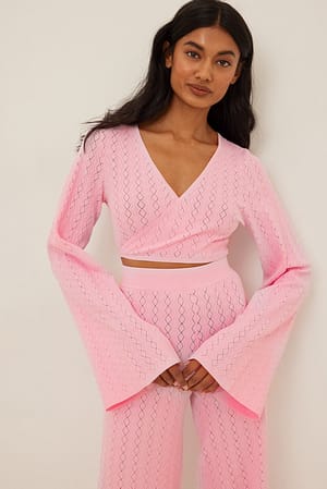 Light Pink Lace Knitted Wide Sleeve Wrap Top
