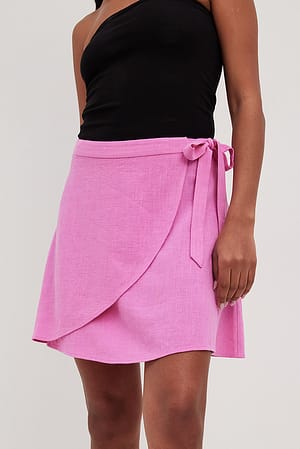Pink Linen Blend Mini Wrap Skirt