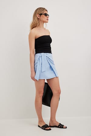 Blue Linen Bland Wrap Skirt