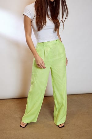 Green Pantalon large en lin