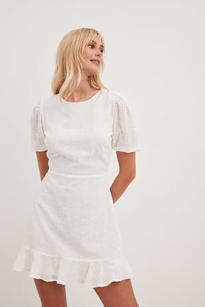 White Open Back Anglaise Mini Dress
