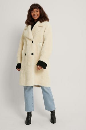 Offwhite Oversized Teddy Pu Detail Coat