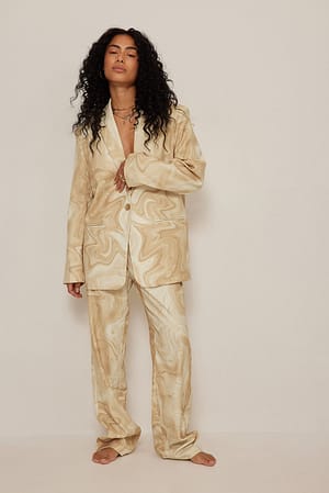 Sand Print Printed Mid Rise Wide Suit Pants