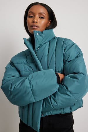 Blue Quilted Detail Padded Jacket