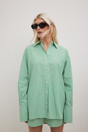 Green Stripe Chemise décontractée en coton