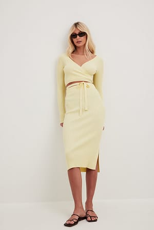 Light Yellow Rib Knitted Midi Skirt