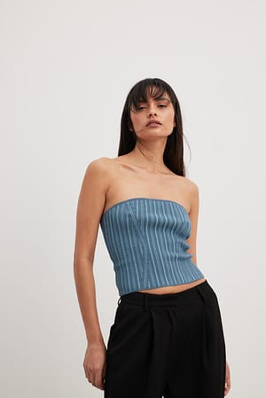 Blue Ribbed Corset Top