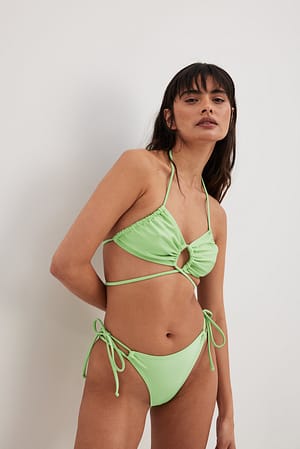 Light Green Shiny Bikini Bottom With Gathers