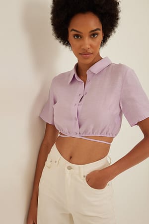 Lavender Short Sleeve Linen Blend Shirt