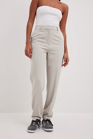 Sand Straight High Waist Cropped Suit Pants