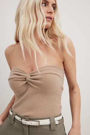 Taupe Twist Detailed Knitted Tube Top