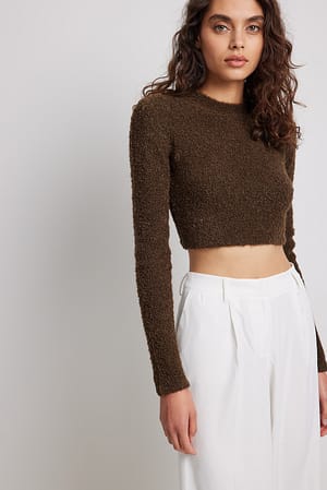 Brown Wool Blend Knitted Open Back Sweater