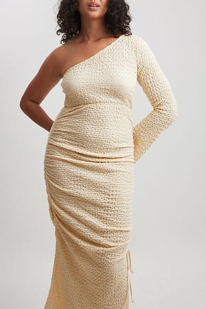 Cream One Shoulder Structured Maxi Dress