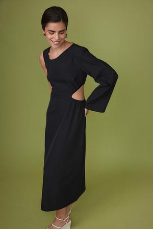 Black One Sleeve Cut Out Midi Dress