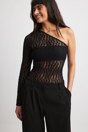 Black One Sleeve Lace Top
