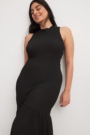 Black Open Back Structured Maxi Dress
