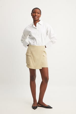 Beige Overlap Cargo Pocket Skirt