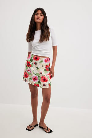 Big Flower Print Overlap Mini Skirt