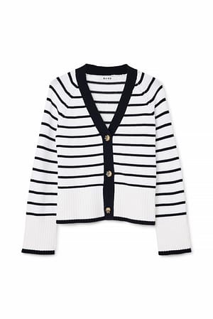 Off White/Black Stripe Oversized Knitted Cardigan