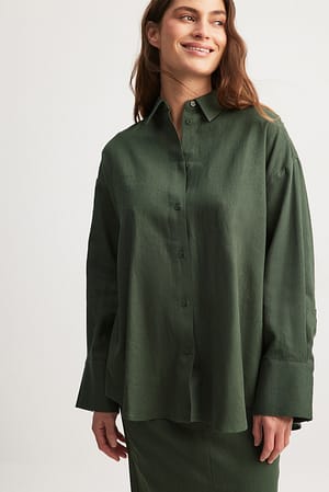 Green Oversized Linen Blend Shirt