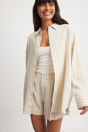 Beige Stripe Oversized Linen Blend Shirt