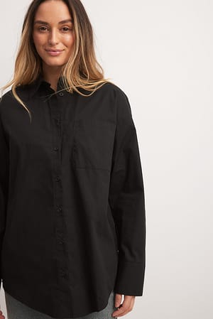 Black Oversized Pocket Detail Cotton Shirt