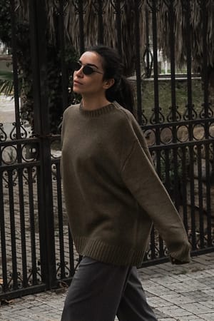 Taupe Oversized Round Neck Knitted Sweater