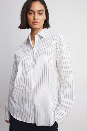 Green Stripe Oversized Striped Cotton Shirt
