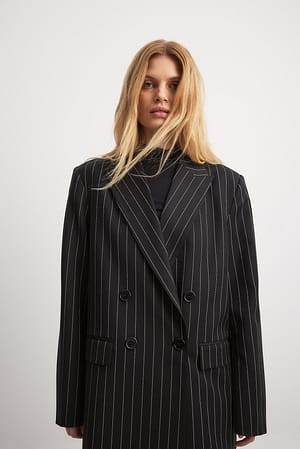 Black/White Stripe Oversized Striped Double Breasted Blazer