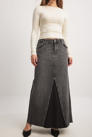 Grey Panel Maxi Denim Skirt