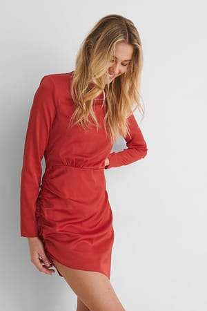 Red Marked Shoulder Draped Mini Dress