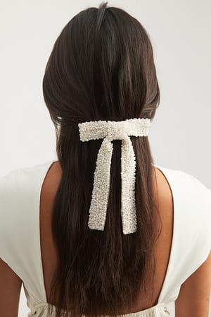 White Nœud pour les cheveux avec perle
