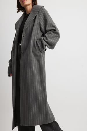 Dark Grey Pinstriped Wool Blend Coat