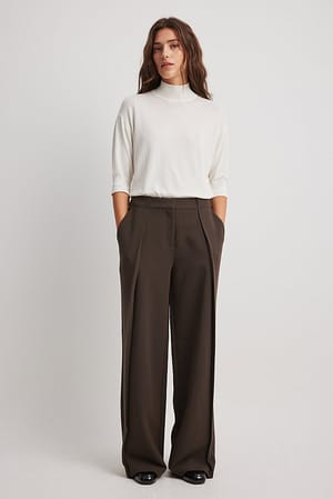 Brown Pleat Detail Suit Pants