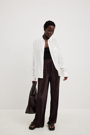 Brown Pleated High Waisted Trousers