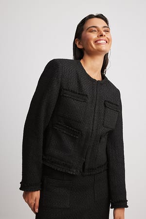 Black Pocket Detail Tweed Jacket