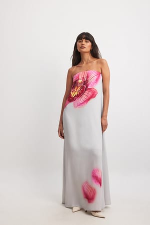 Big Flower Print Printed Off Shoulder Maxi Dress