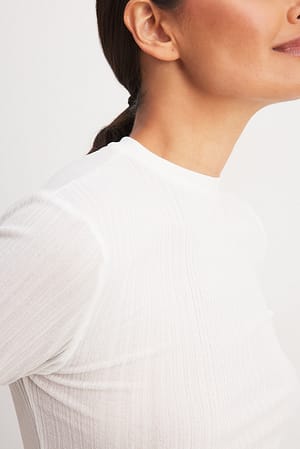 White Sheer Ribbed Long Sleeve Top