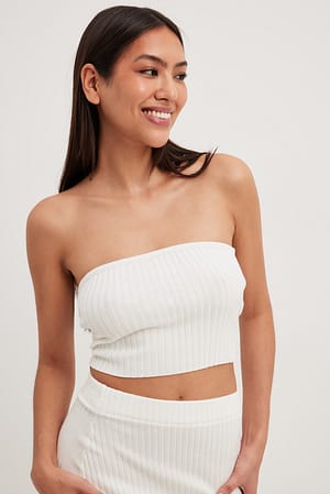 Offwhite Rib Knitted Bandeau Top