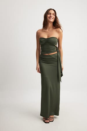 Green Rouched Side Maxi Skirt