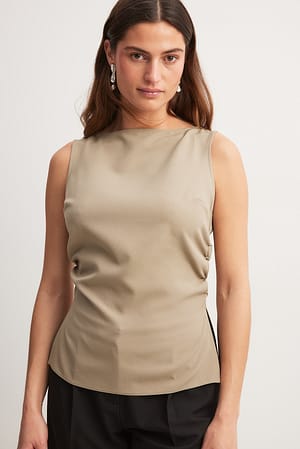 Taupe Ruched Waist Sleeveless top