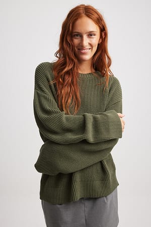 Khaki Round Neck Knitted Sweater