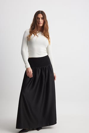 Black Satin Voluminous Maxi Skirt