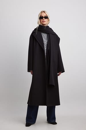 Black Scarf Detailed Long Coat