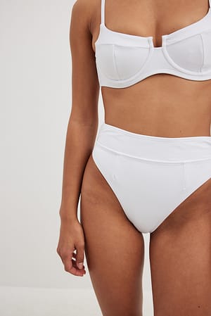 White Seam Detail High Waist Bikini Panty