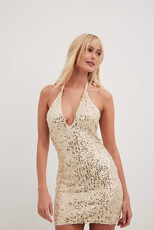 Offwhite Sequin Net Mini Dress