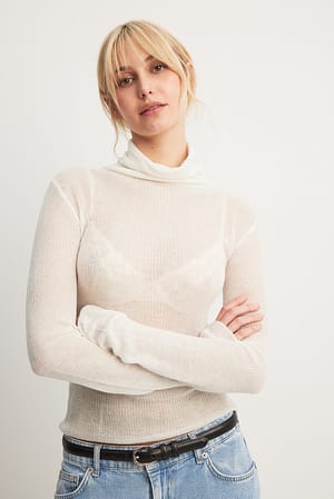 White Sheer Knitted Turtle Neck