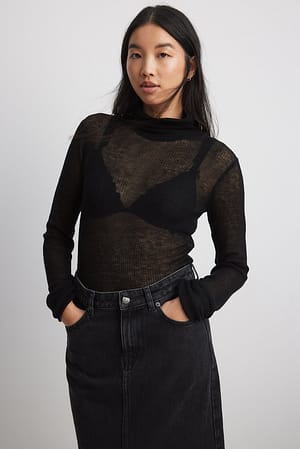 Black Sheer Knitted Turtle Neck