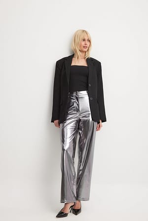 Silver Shiny Straight Fit Pants